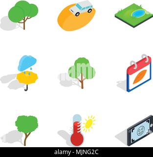 Preserve icons set, isometric style Stock Vector