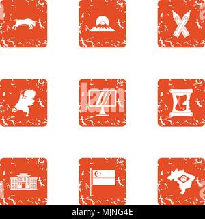 Provincial journey icons set, grunge style Stock Vector