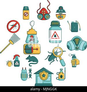 Pest control tools icons set, cartoon style Stock Vector