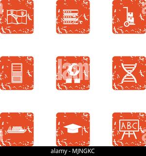 Expedition training icons set, grunge style Stock Vector