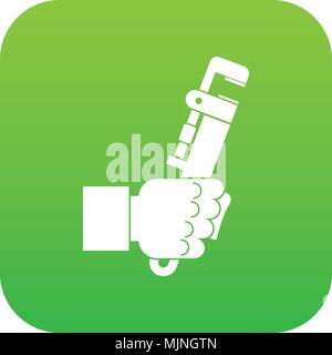 Hacksaw in man hand icon digital green Stock Vector