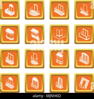Balcony window forms icons set orange square vector Stock Vector