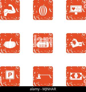 Come to training icons set, grunge style Stock Vector