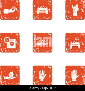 Indoor icons set, grunge style Stock Vector