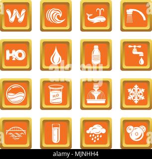 Water icons set orange square vector Stock Vector