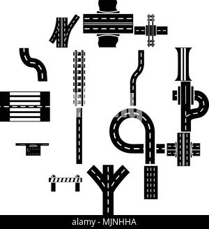Road parts constructor icons set, simple style Stock Vector