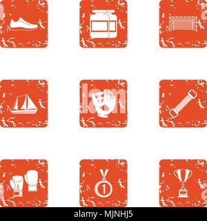 Sport indoor icons set, grunge style Stock Vector