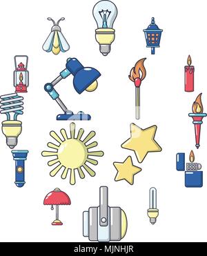 Light source icons set, cartoon style Stock Vector