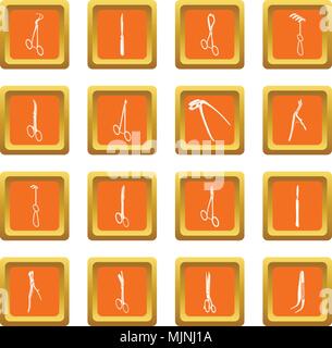 Surgeons tools icons set orange square vector Stock Vector