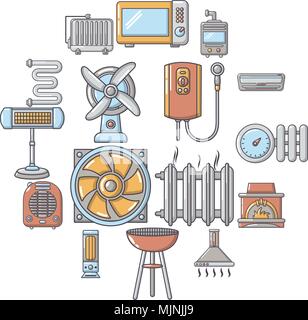 Heat cool air flow tools icons set, cartoon style Stock Vector
