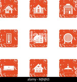 Premise icons set, grunge style Stock Vector