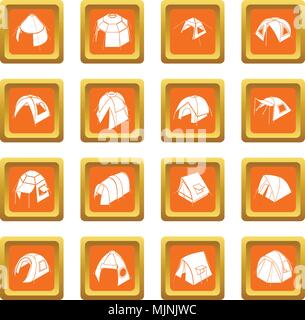 Tent forms icons set orange square vector Stock Vector