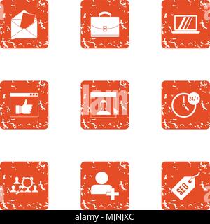 Seo mail icons set, grunge style Stock Vector