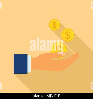 Falling coin icon, flat style Stock Vector