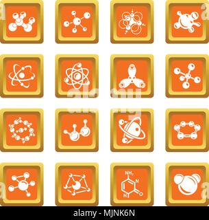 Molecule icons set orange square vector Stock Vector