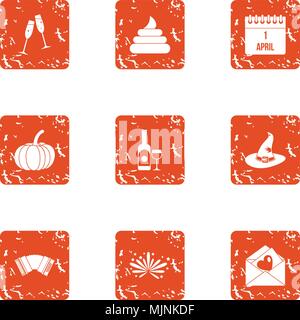 Jest icons set, grunge style Stock Vector