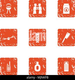 Outside bbq icons set, grunge style Stock Vector