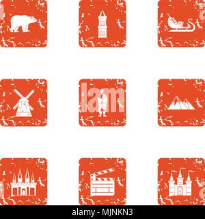 Film decoration icons set, grunge style Stock Vector
