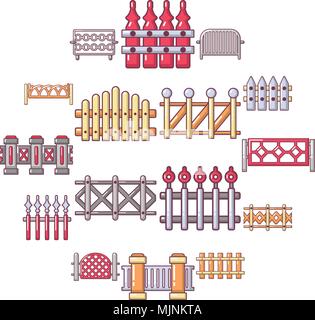 Different fencing icons set, cartoon style Stock Vector