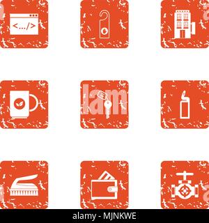 Hotel holiday icons set, grunge style Stock Vector