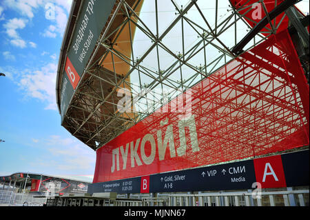 MOSCOW, RUSSIA - APRIL 30: Fragment of Otkritie Arena football stadium in Moscow on April 30, 2018. Otkritie Arena is a stadium which hosts 2018 FIFA  Stock Photo