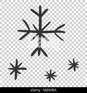 Hand drawn snowflake vector icon. Snow flake sketch doodle illustration. Handdrawn winter christmas concept on isolated transparent background. Stock Vector