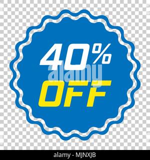 Discount sticker vector icon in flat style. Sale tag sign illustration on isolated transparent background. Promotion 40 percent discount concept. Stock Vector