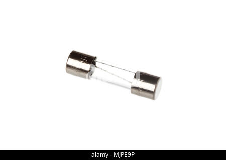 Glass tube fuse isolated on white background. Stock Photo
