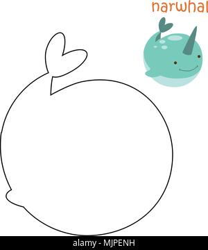 Kids coloring page - narwhal Stock Vector