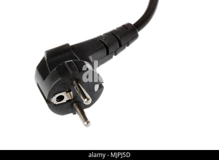Black grounded European plug for power isolated on white. Stock Photo