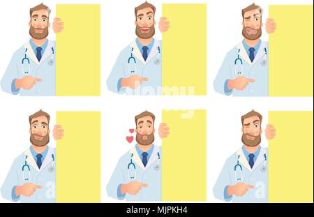 doctor holding blank signboard - set Stock Vector