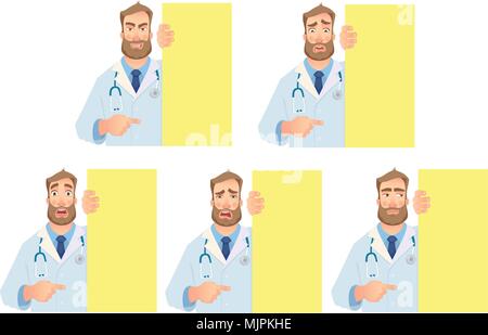 doctor holding blank signboard - set Stock Vector