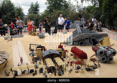 Winter Haven, Florida, USA, May 5, 2018.  Guests view the Force Awakens MINILAND model display at LEGOLAND Florida resort in Winter Haven, Florida on May 5, 2018, the first day of LEGO Star Wars Days. The event is scheduled for three consecutive weekends in May and also features life-sized LEGO sculptures of Star Wars characters. (Paul Hennessy/Alamy) Stock Photo