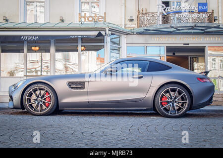 VILNIUS, LITHUANIA-MAY 5, 2018: Mercedes-AMG GT S (C190) in the Vilnius Old City Stock Photo