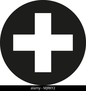 Black and white medical cross symbol silhouette. Healthcare themed vector illustration for icon, sticker, sign, patch, certificate badge, gift card, s Stock Vector