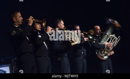 Offutt Brass plays during a Heartland of America Band concert at Glenwood High School in Glenwood, Iowa, December 10, 2017. The concert was a part of a hoilday series that band played in the community surrounding Offutt Air Force Base. (U.S Air Force photo by Senior Airman Jacob Skovo) Stock Photo