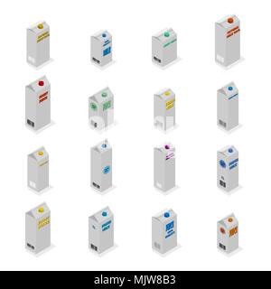 Set of different cardboard packages isolated on white background. Flat 3D isometric style, vector illustration. Stock Vector