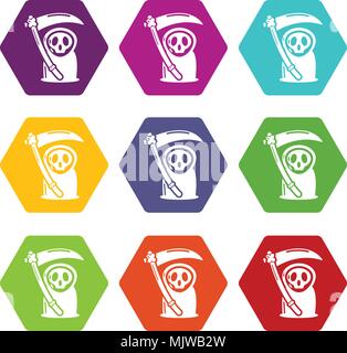 Grim reaper icons set 9 vector Stock Vector