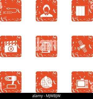 Data point icons set, grunge style Stock Vector