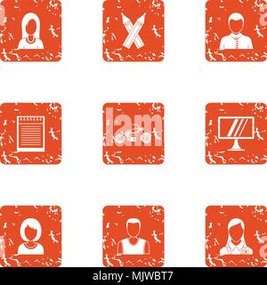 Design work icons set, grunge style Stock Vector