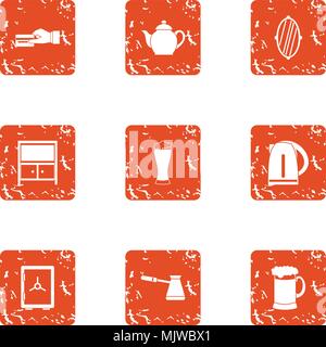 Tearoom icons set, grunge style Stock Vector