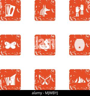 Explore the past icons set, grunge style Stock Vector