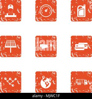 Region icons set, grunge style Stock Vector