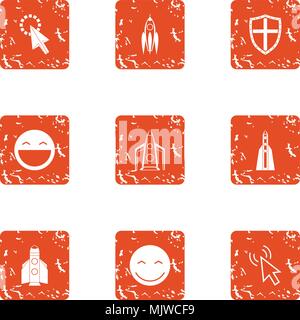 Emotional exercise icons set, grunge style Stock Vector