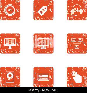 SEO calling icons set, grunge style Stock Vector