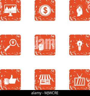 Small organization icons set, grunge style Stock Vector