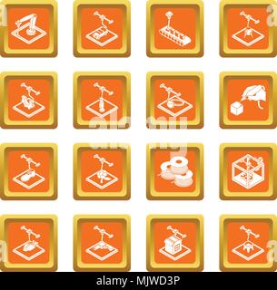 3d printing icons set orange square vector Stock Vector