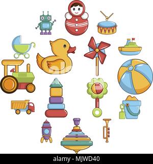 Kids toys icons set, cartoon style Stock Vector