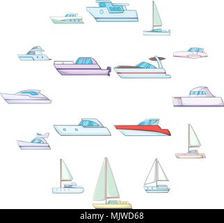Yachts icons set, cartoon style Stock Vector