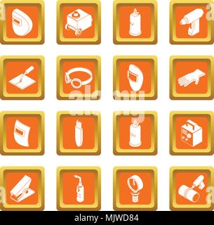 Welding tools icons set orange square vector Stock Vector